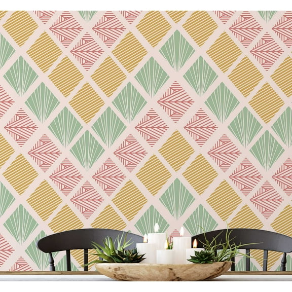 S4Sassy Peel & Stick Vinyl Wallpaper, Retro Geometric Diamond Print Contact Paper Waterproof - Green, 25"x240", Removable Modern Wall Covering for Home Decor in Bedrooms & Living Areas, Renter Spaces