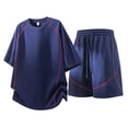 thumbnail image 4 of Men's Shirt and Shorts Set 2 Piece Fashion Summer Tracksuits Cotton Oversized T-Shirts Drawstring Shorts Outfits Big and Tall Size M-5XL Navy, 4 of 5