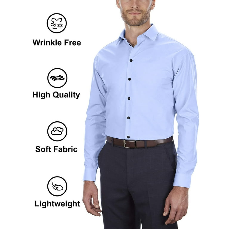DAKIMOE Mens Dress Shirts Slim Fit Solid Long Sleeve Stretch Mens Button down Shirts Wrinkle Free No Iron Formal Business Casual Button up Shirt Light Blue XL Walmart