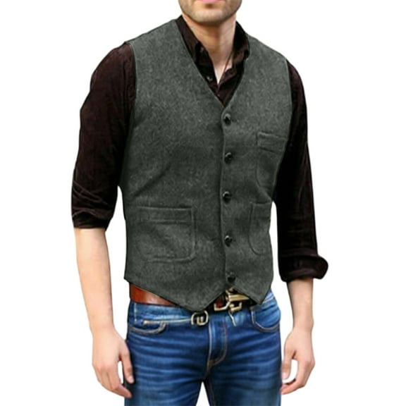 Men's Casual Slim-Fit Suit Vest, Army Green, Size L