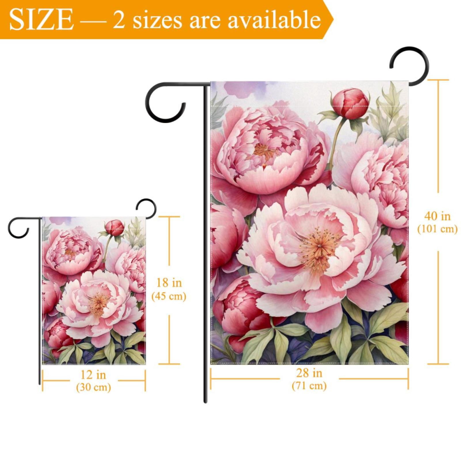 Welcome Peony Watercolor Background Garden Flag, Vertical Double Sided Small House Flag, Yard Farmhouse Outdoor Deck Veranda Lawn Decor 28x40 Inch