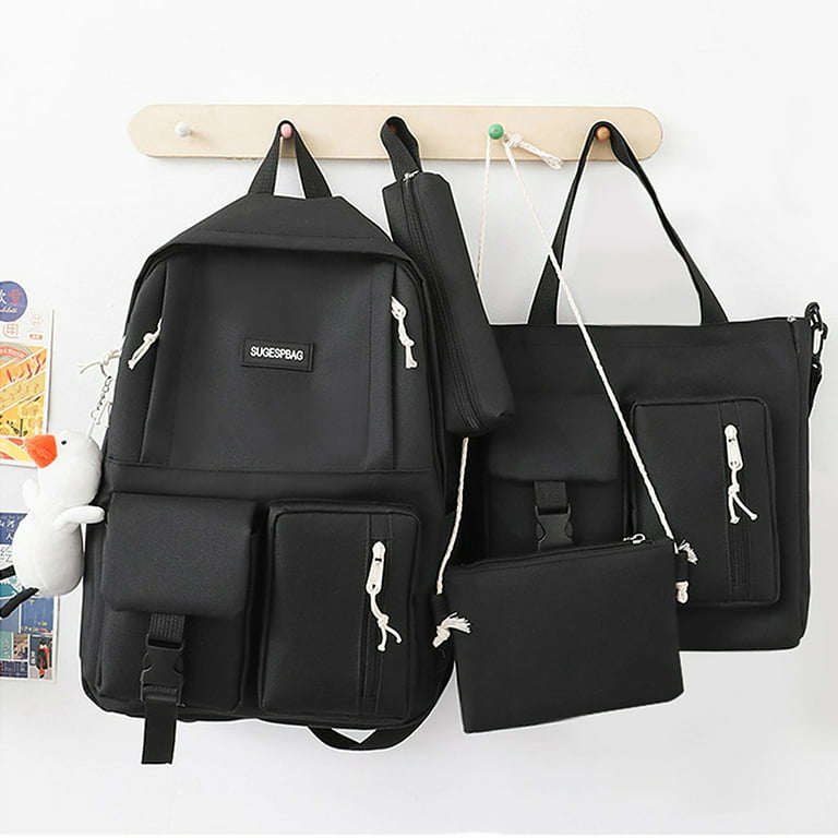Meterk 4 pcs Canvas Backpack Combo Set School Bags with Crossbody Bag Pencil Box Casual School Bag For Teenage Girls Women Backpack College Student Laptop Backpacks Walmart