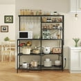 thumbnail image 2 of L-Shaped Bakers Rack with Power Outlet, 6-Tier Microwave Stand with Open Storage, Coffee Bar with Hooks, Mesh Grid, Kitchen Shelf with Wire Basket, Black, 2 of 14