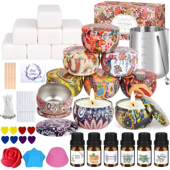 Candle Making Kit for Adult, DIY Candle Making Supplies Include Soy Wax, Wicks, Candle Tins, Essential Oils, Dyes, DIY Arts & Crafts , Beginners, Adults