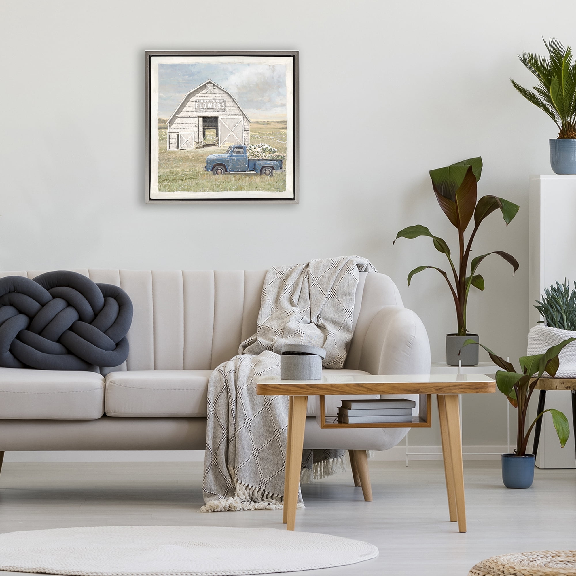 Stupell Industries Rustic Flower Barn Gray Framed Floater Canvas Wall Art, design by Amber Sterling