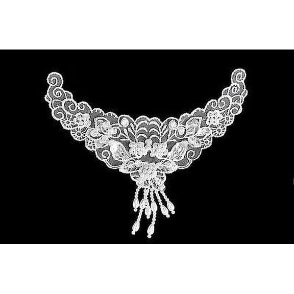 Lily 6.5" x 6" White & Ivory Bridal Beaded Embroidery Motif Applique by Piece