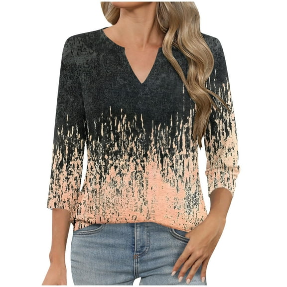 SHE IS Womens 3/4 Sleeve Tops, Women Shirts Long Sleeve 3x Plus Plus Size Tops for Women Pink Womens Long Sleeve Blouses Formal Oversized Graphic Tees for Women Plus Size