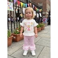 thumbnail image 3 of BemeyourBBs Toddler Baby Girl Back to School Outfits Kids Kindergarten Outfits Baby Girls Spring Summer Fall Clothes Short Sleeve Lace Trim Stationery Print T Shirt Tops Plaid Flared Pants Sets, 3 of 9