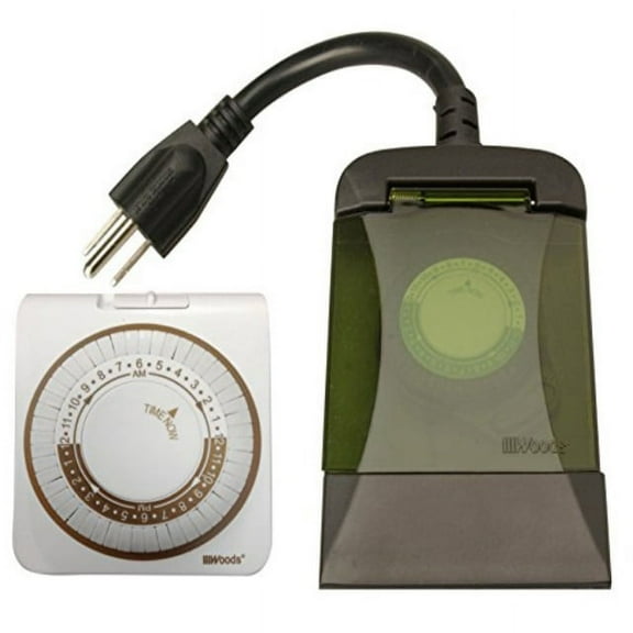 Woods 13571WD Indoor and Outdoor Plug-In Mechanical Timer Combo, 2 Pack, 1 Polarized and 2 Grounded Outlets,