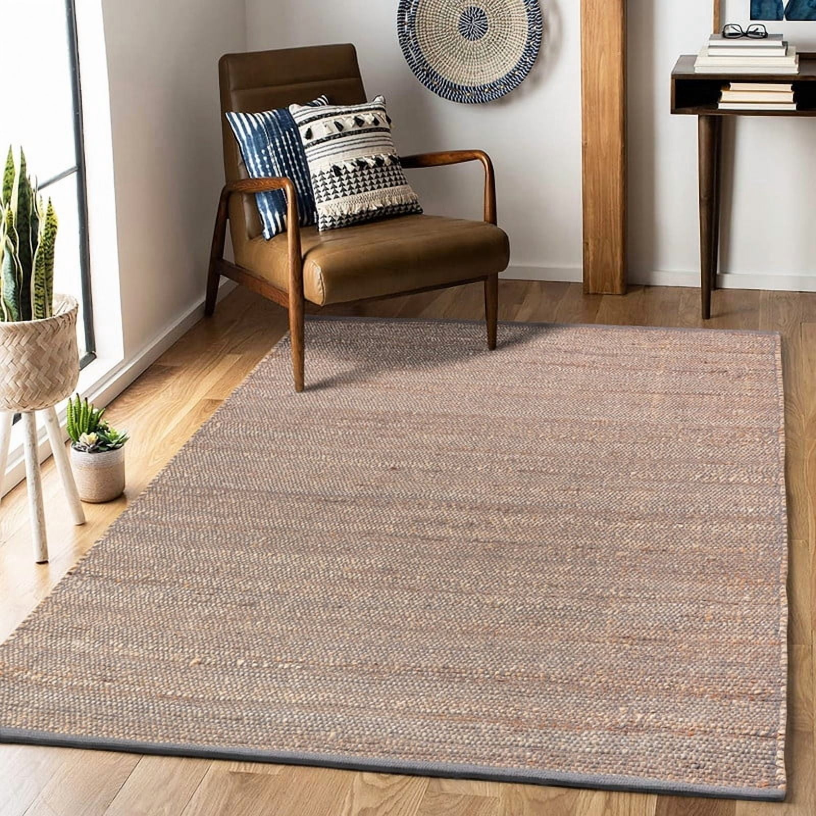 Delara Dark Grey 8' X 10' Handwoven Jute and Cotton Area Rug, Flatweave, Farmhouse Style