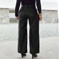 thumbnail image 5 of Idoravan Women's Plus Size Pants Clearance Womens Fashion Autumn Winter High Waist Solid Solid Straight Pocket Leather Pants Trousers, 5 of 8