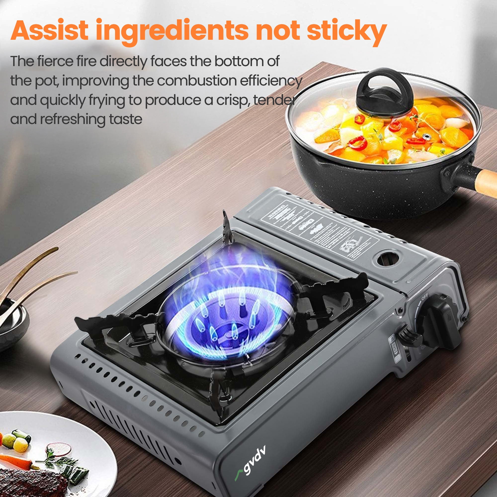 GVDV Portable Camping Stove, 1 Burner Butane Gas Stove with Updated Carrying Case