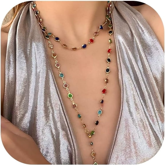 Lariat Necklace for Women Layered Long Gold Necklace Y-Shaped Gold Drop Pendant Long Rhinestone Body Chains Jewelry