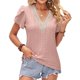 thumbnail image 1 of ALSLIAO - Blusa holgada informal de verano con cuello en V y encaje para mujer, color rosa claro, talla M, 1 of 8