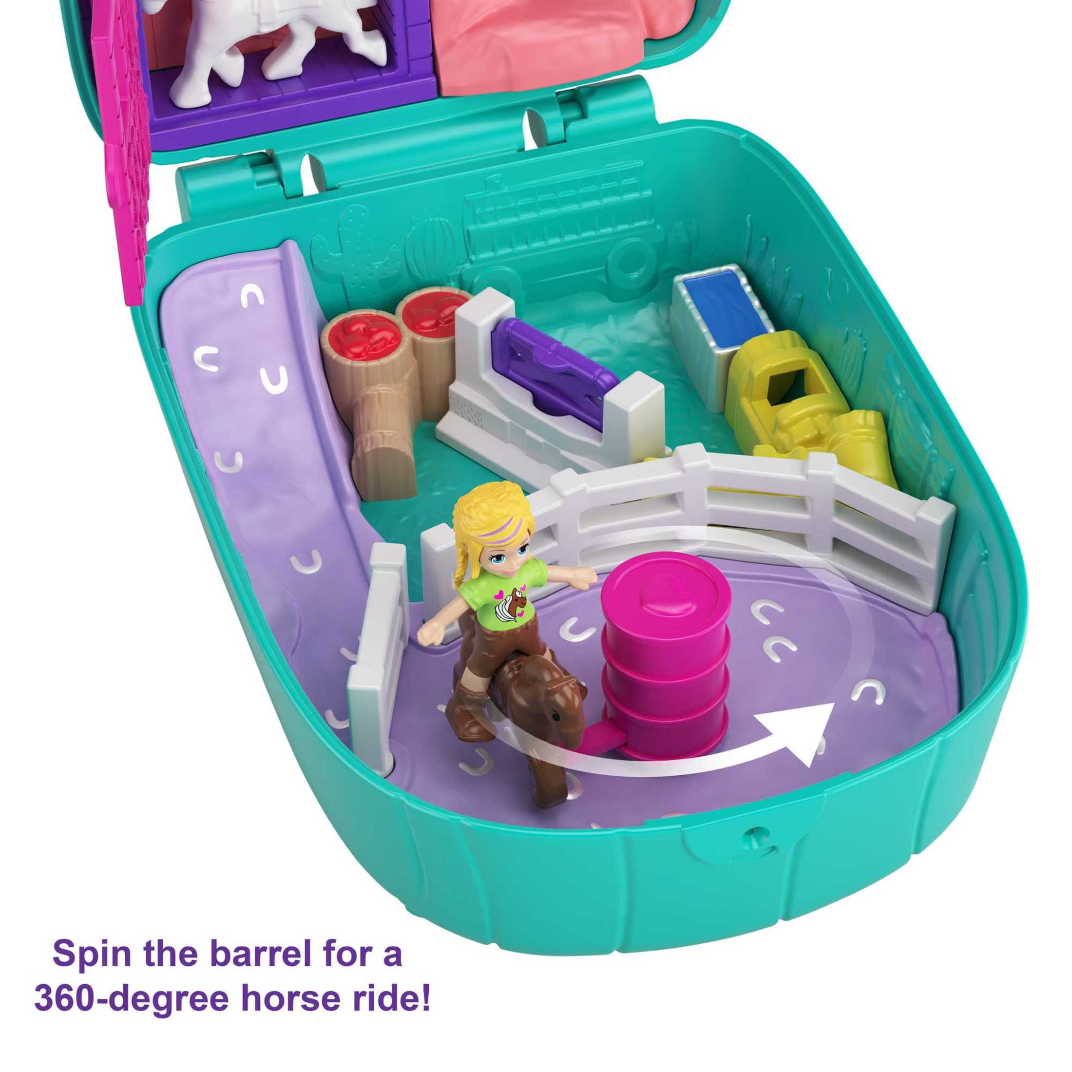 Polly Pocket Pocket World Cactus Cowgirl Ranch Compact, 2 Micro Dolls,  Accessories