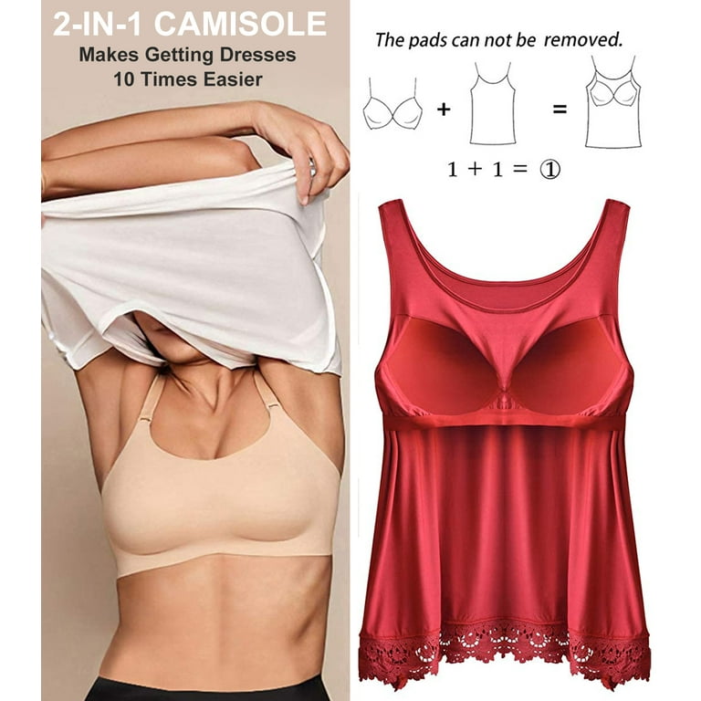 Anyfit Wear Tank Top for Women with Shelf Bra Summer Flowy Lace Crewneck  Shirts Plus Size Tank Blouse Top Wine Red XXL 
