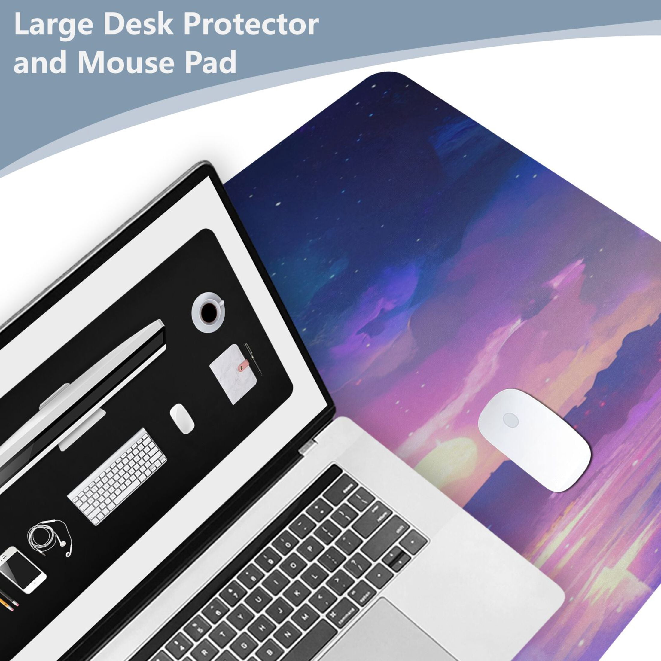 Leather Keyboard and Mouse Desk Mat Office Desk Accessories Protective Office Desk Decor Desk Pad Mat for Gaming, Work from Home, Office A White Unicorn 16.5" x 35.4"
