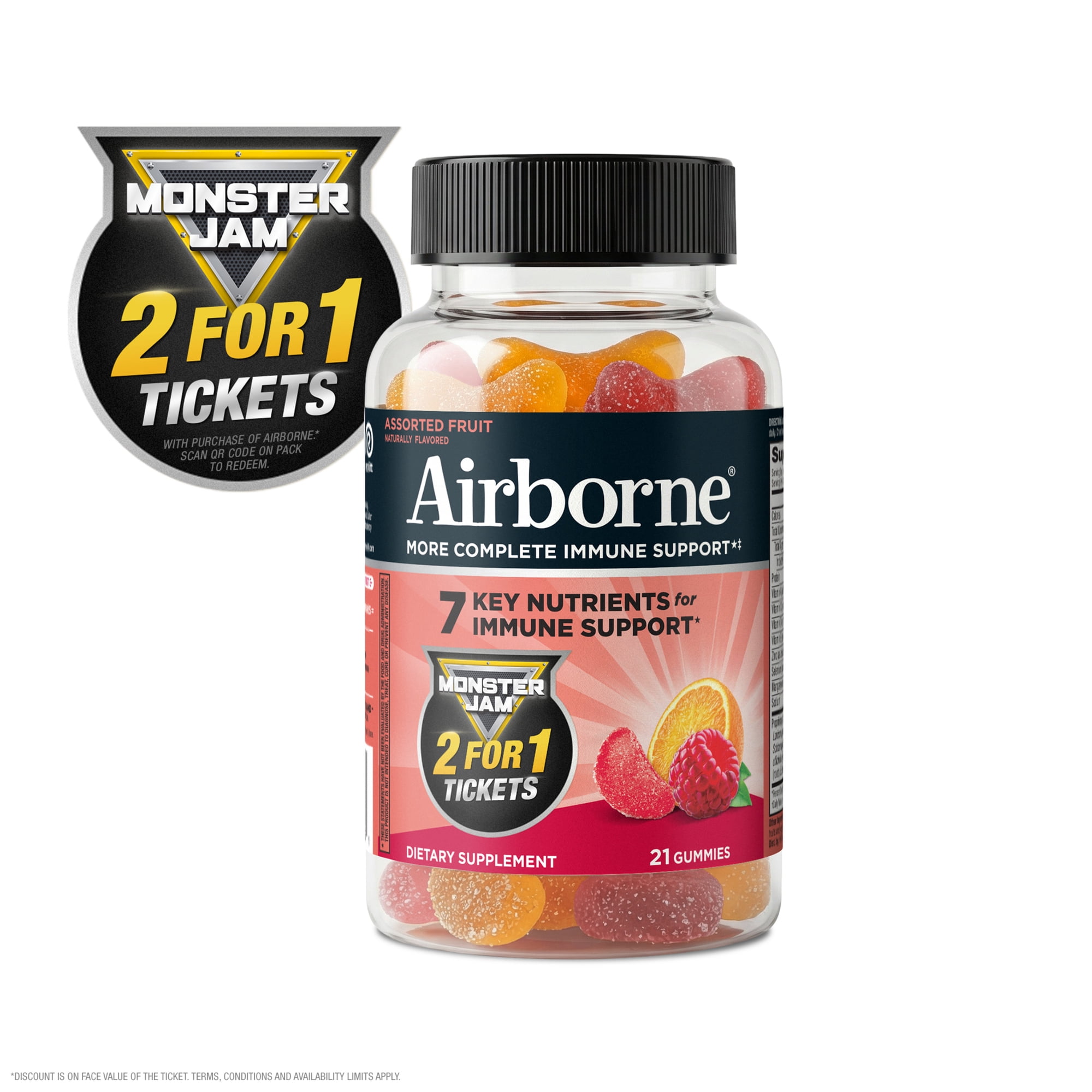 Airborne 750mg Vitamin C Immune Support Gummies, Multivitamin Supplement, Assorted Fruit Flavor, 21 ct