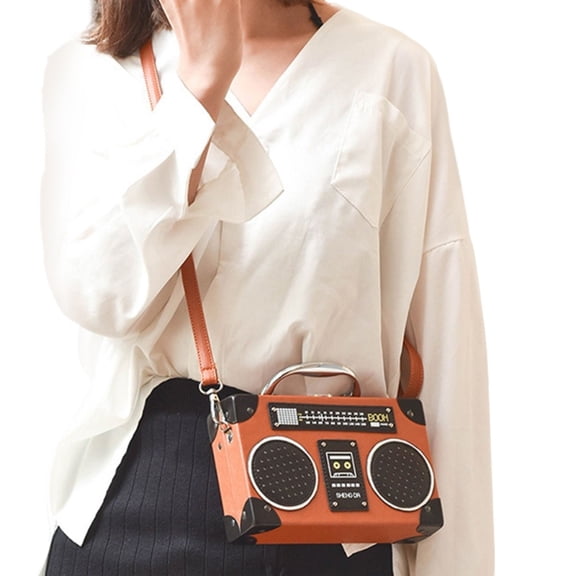 Women Radio Shape Crossbody Bag Tape Shaped Shoulder Bag PU Handbag