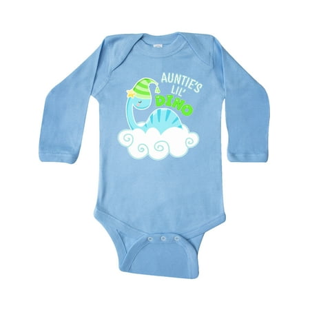 

Inktastic Auntie s Lil Dino with Cute Blue Baby Dinosaur Gift Baby Boy or Baby Girl Long Sleeve Bodysuit