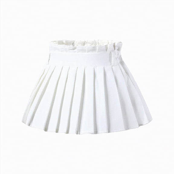 Godom Little Girls Flared Skort 2T-12T Elastic Pleated Tennis Skater Skirt with Built-in Shorts,White