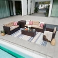 JOIVI 8 Pc Outdoor Patio Sectional Set, Espresso Brown Wicker