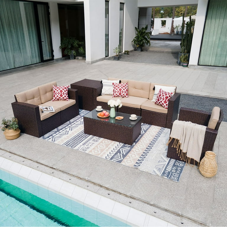 Brown wicker outdoor sectional deals