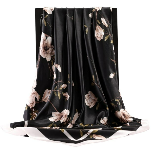 Bufanda de seda 2022 de 90x90cm para mujer, pañuelo grande con estampado de marca de lujo, Hijab, chal, foulard, envoltura de silenciador qiuyongming unisex