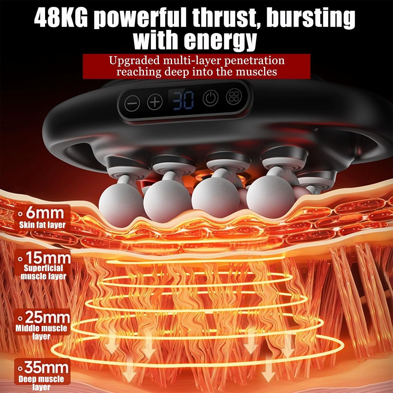 Pameza Massager, 16/8 Head Massage Gun Deep Tissue, 30 Gears, 3 Modes, 48kg Striking Force, Suitable for Deep Tissue Any Part of The Body (Black-16 Head)