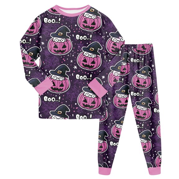NOEGOEU Halloween Pajamas Kids Boys Girls Funny Graphic Long Sleeve Sleepwear Set 2-9 Years (Dark Purple,5-6 Years)