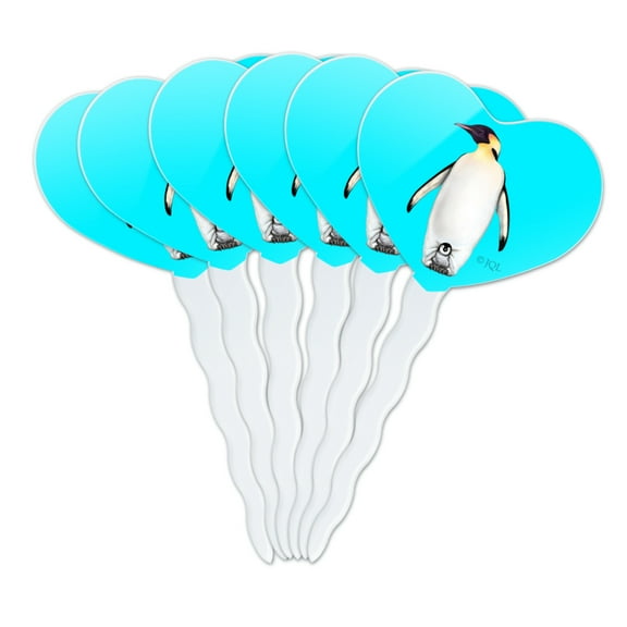 Penguin and Baby Chick Nestling Heart Love Cupcake Picks Toppers Decoration Set of 6