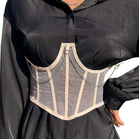 

Yuelianxi Mesh Stitching Chain Link Chest Support Slim Fit Belted Waist Seal