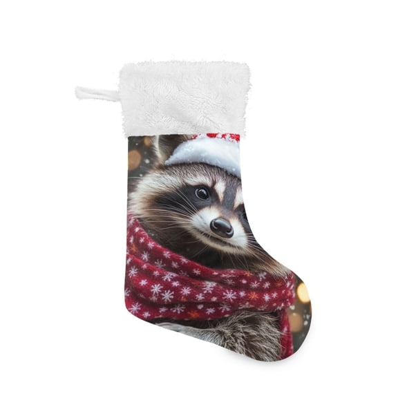 Raccoon with Christmas Hat Scarf Christmas Stocking Large Capacity 18 inch Gift Bag Holiday Decor 1 Pack