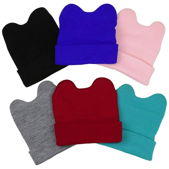 ToBeInStyle 6 Pack Kids' Knitted Acrylic Winter Beanies - Ears - OS
