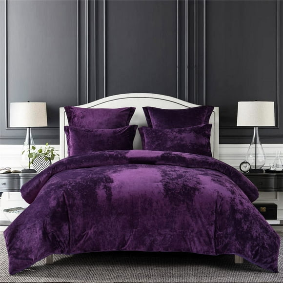 Set de edredón Sunshine Nicole de terciopelo desgastado Purple Queen