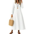 thumbnail image 2 of UoCefik Summer Cotton Linen Long Dress for Women Trendy Flowy V Neck Maxi Dresses Boho Casual Sleeve Dress Modest Fall Beach Vacation Sundress White S, 2 of 5