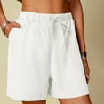 thumbnail image 2 of Women's Linen Summer Shorts Casual Bermuda Wide Leg Mid Length High Waisted Drawstring Short with Pocket, 2 of 6