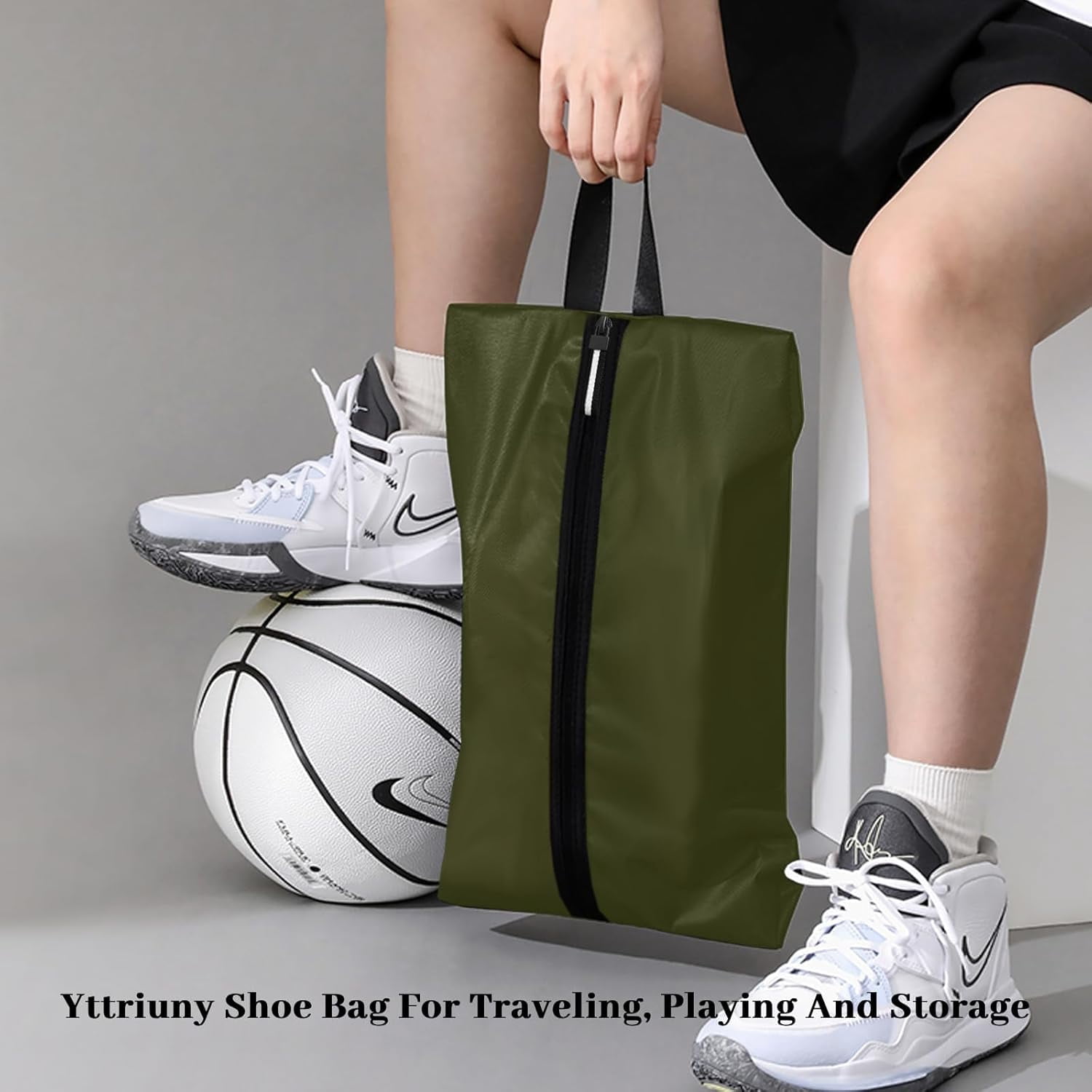 Shoe Bags for Travel  Odor Absorbing Lightweight Golf Soccer Shoe Storage Organizer Pouch with Smooth Zipper and Handle, Portable Travel Essentials (Dark Green, 1-Pack)