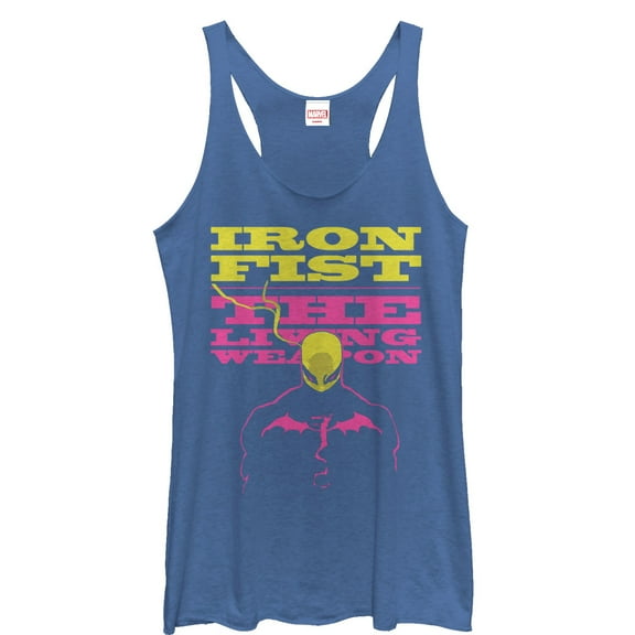 Women's Marvel Iron Fist Living Weapon  Racerback Tank Top Royal Blue Heather Medium