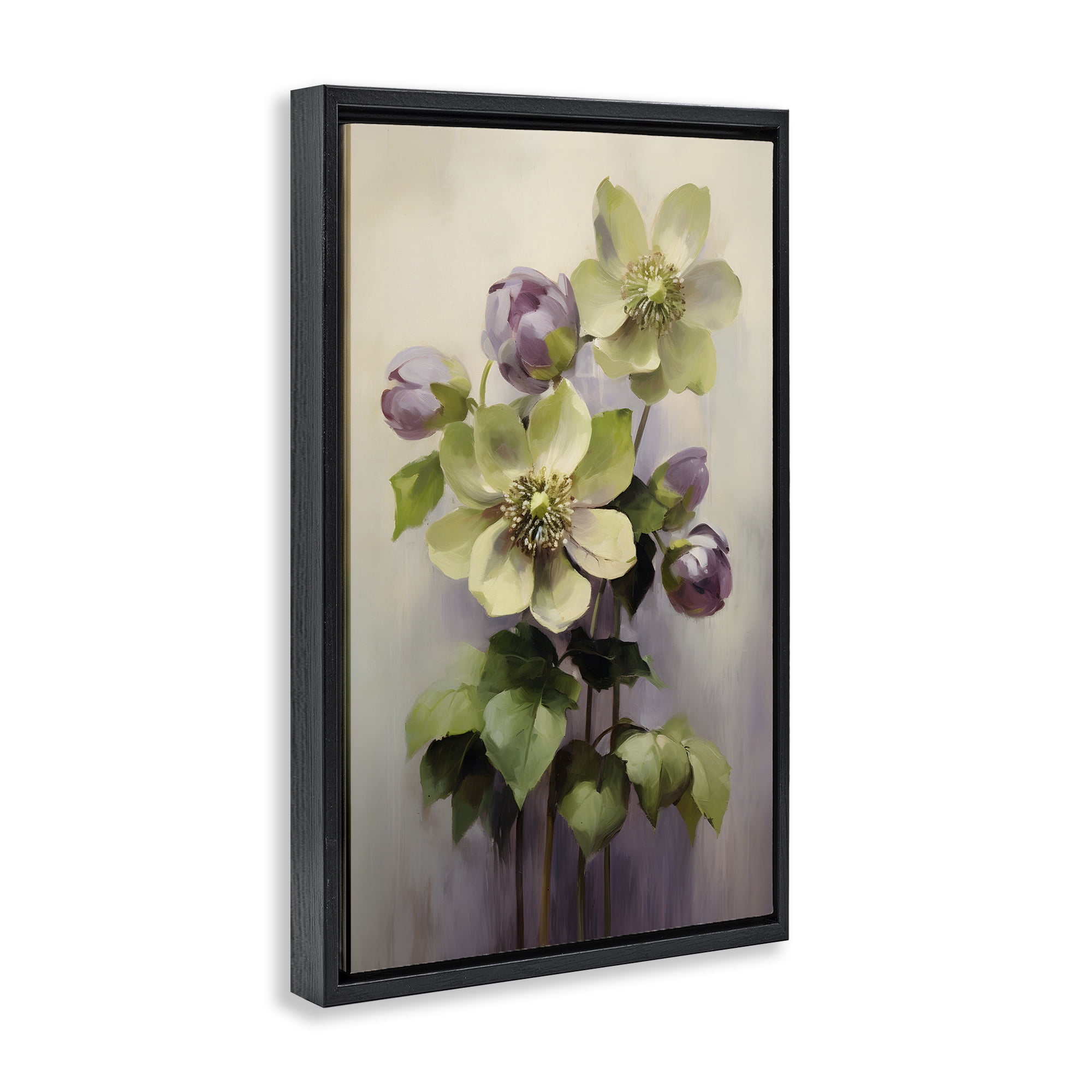 Stupell Industries Green & Purple Flowers Botanical & Floral Painting Black Floater Framed Art Print Wall Art, 17 x 25