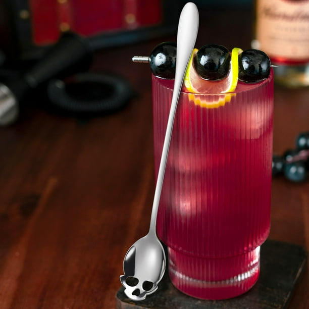 Decoraciones de Halloween, cuchara para revolver con forma de calavera de acero inoxidable para Halloween, barra para leche, té, jugos, helado, café, cóctel, cuchara para hielo de mango largo hueco, c