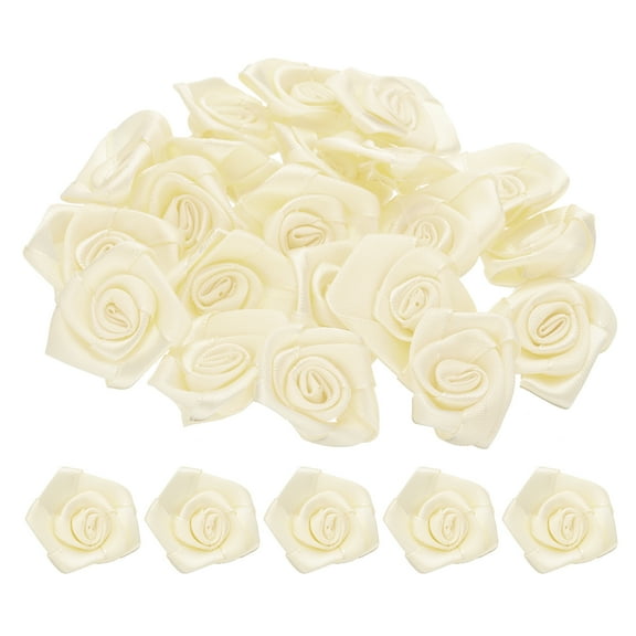 Uxcell 50pcs 3cm Ribbon Roses for Crafts Artificial Fabric Flowers, Beige