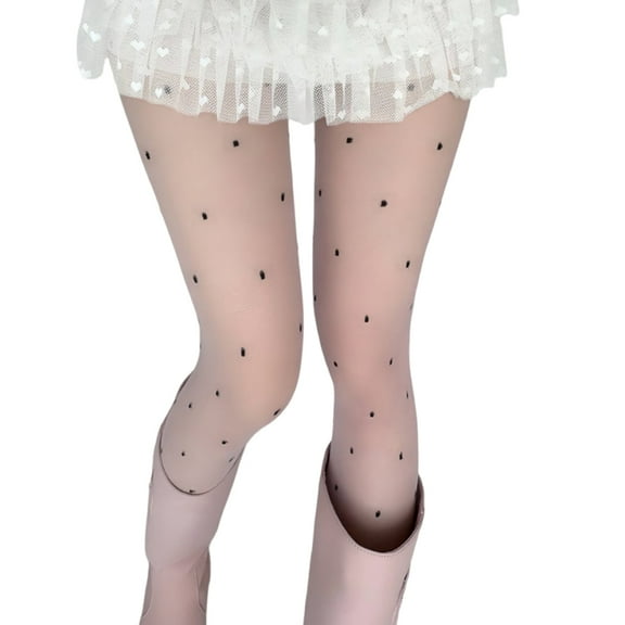 Huhudde Aesthetic Dots Pattern Sheer Pantyhose Stockings for Women French Styles Colorful Thin See Through Silk Tights Leggings