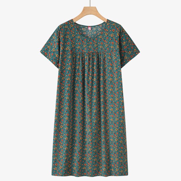 WILLBEST Vestidos con Curvas para Mujer, Camisón de Verano Floral de Manga Corta, Pijama Fino y Cómodo, Vestido Holgado para Estar En Casa UnitaGrandeGrandea