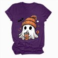 thumbnail image 6 of TOWED22 Fall Shirts for Women Cute Ghost with Coffee Pumpkin Graphic Casual Halloween Tee Autumn Thanksgiving Tops(Purple,XXL), 6 of 6