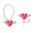 thumbnail image 5 of Joernso 1 Set Tumbler Straw Cover Faux Pearl Chain Love Heart Wing Charm Water Cup Mug Handle Decoration Straw Tip Plug Topper Protector Tumbler Accessories, 5 of 8