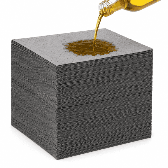 100Pcs Oil Absorbent Pads Dimpled Pad Oil Water Absorption Mat Oil Spill Mat for Absorbing Protecting Home Garage Basement, 9.8 x 13 Inch, Grey