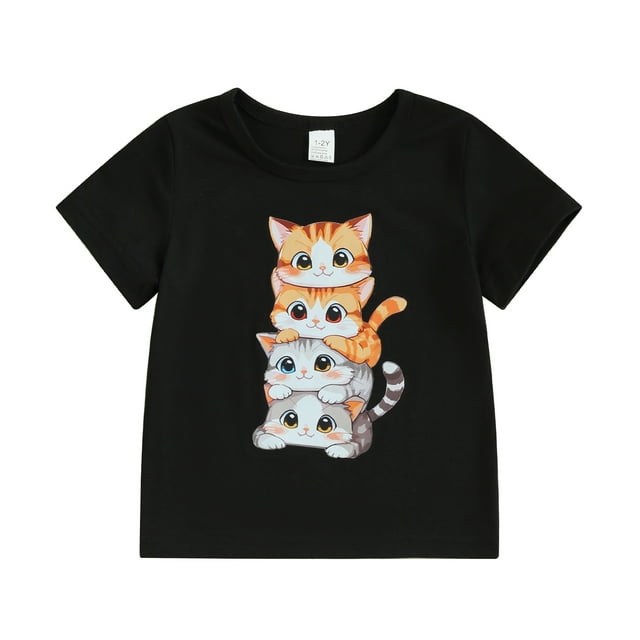 Gupgi T-Shirts Chat pour Petites Filles Manches Courtes Col Rond 1 - 8 Ans