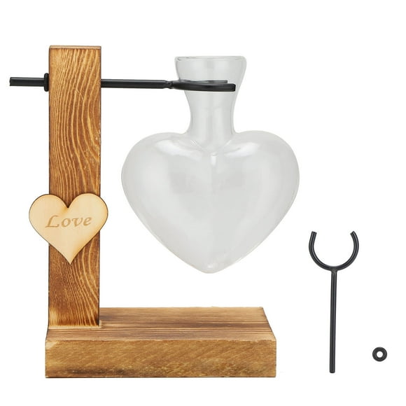 Pot de fleurs en verre avec support en bois hydroponique transparent pour arrangement de fleurs séchées Décoration de bureau