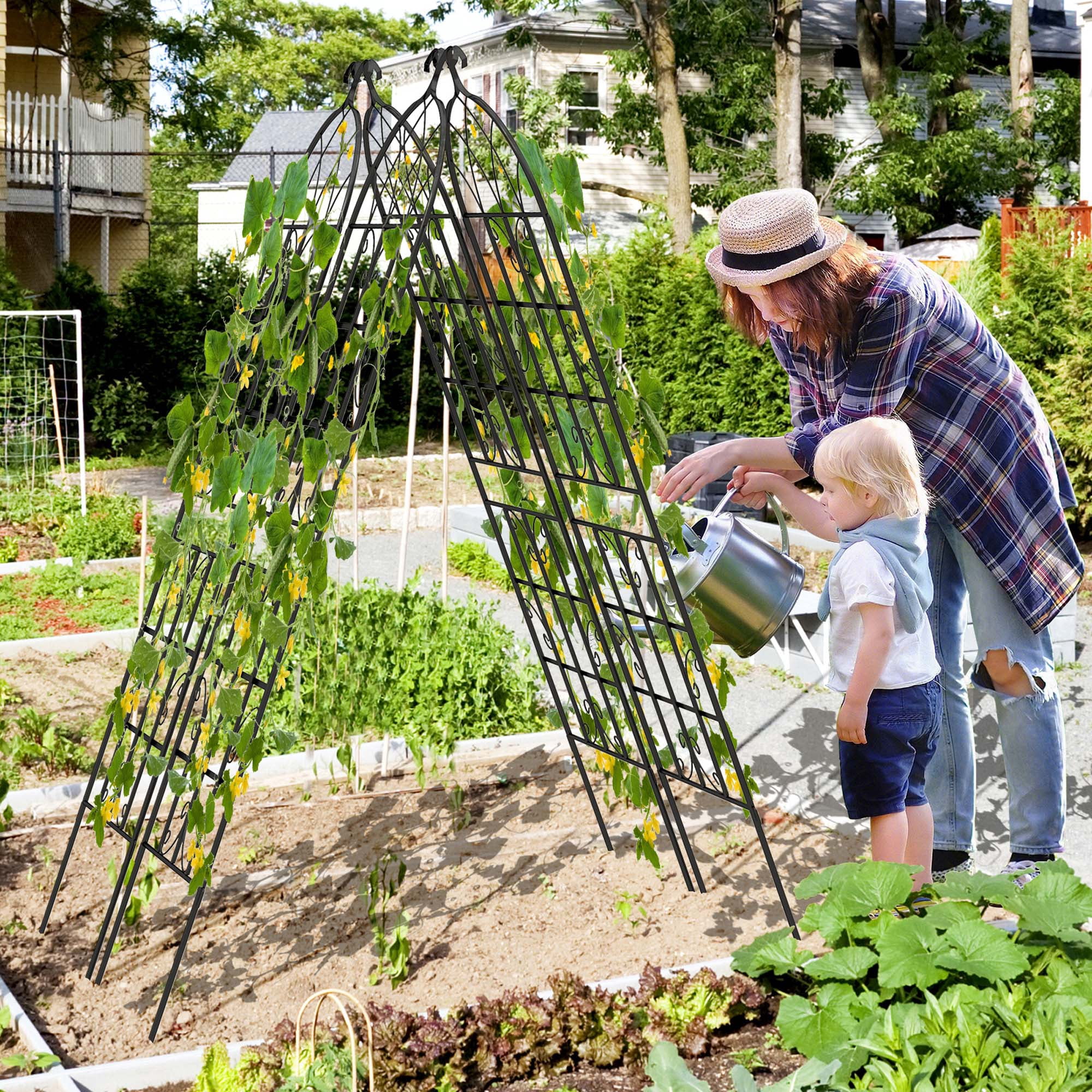Costway 71" Tall Metal Garden Trellis for Climbing Plants 2 Pack Fence Panels Retro